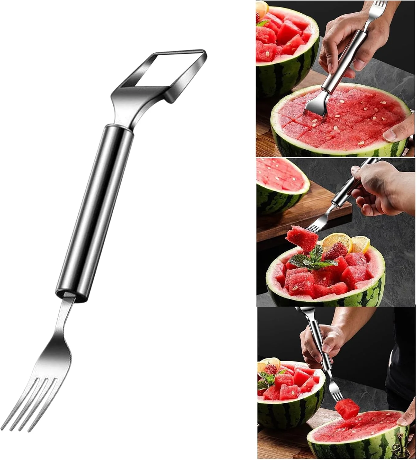 06b6b40e-5cc9-4f16-ba7d-1ba3bb1ccefd.png Woyuosn 2-in-1 Stainless Steel Watermelon Fork Slicer - Image 1